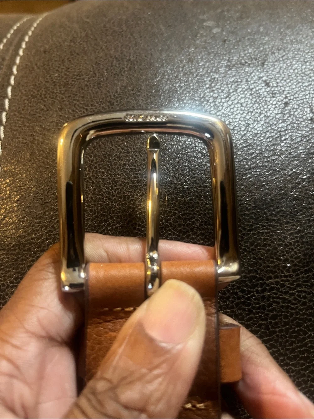 Vineyard Vine Men's Tan Leather Belt - Classic Casual Neutral Dress Silver